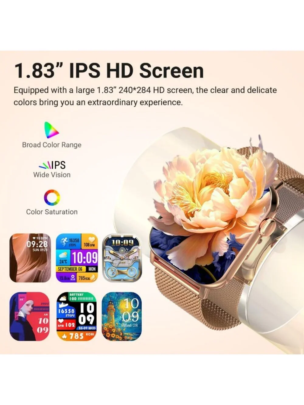 Stylish 1.83'' HD Smart Watch for Women - Fitness Tracker, Heart Rate Monitor